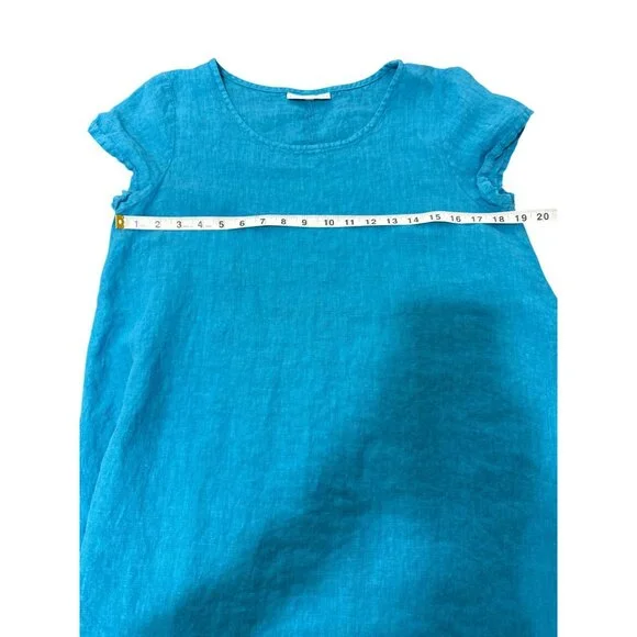 Bryn Walker Blue Linen Midi Dress Short Sleeve Lagenlook USA Womens Size XXS - Picture 5 of 9